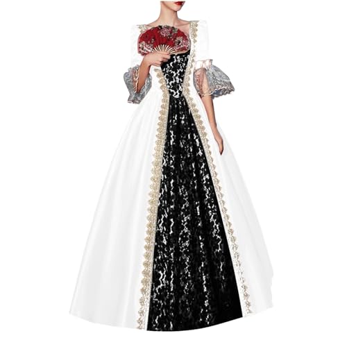 Nlaayong Damen Mittelalter Kleid Rokoko Trompetenärmel Schleife Knielang Kostüm Prinzessin Kleider Vintage Gothic Renaissance Viktorianisches Kleidung Mittelalter Elegant Retro Cosplay Kostüm von Nlaayong