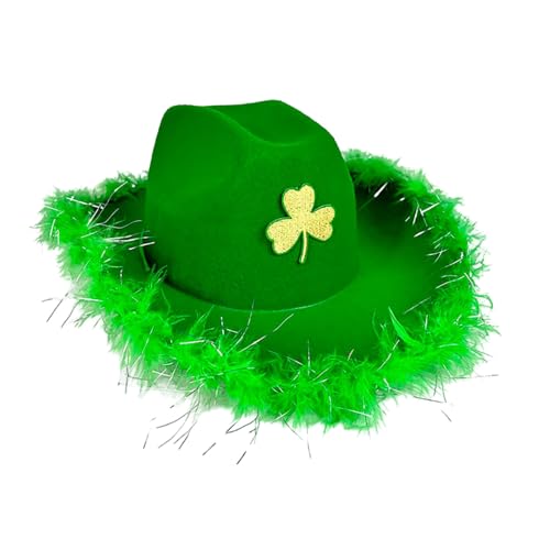 Nlaayong St. Patrick's Day:St. Patrick's Day, Shamrock-Hut, irischer Faschingshut, Federhut für Damen und Herren, grüner Cowboyhut von Nlaayong