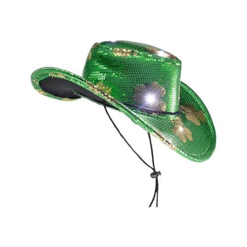 St. Patrick's Day:Cowboyhut mit Pailletten Cowgirl-Hut rosafarbener Cowgirlhut Kappen st.patricks day accessories saint patricks day accessoires Kostüm für Cosplay Bühnenaufführungshut Partyhut Tuch von Nlaayong