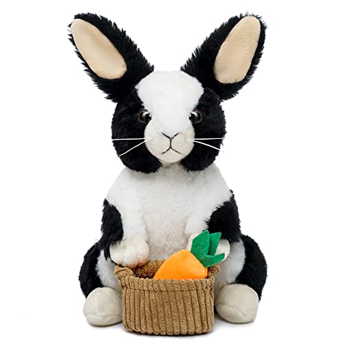 Osterhasen-Stofftier, 30.5 cm Stoffhase mit Schlappohren und Haltekorb, maschinenwaschbar und weich, gefüllter Osterhase für Mädchen, Jungen, Kinder, tolle Ostergeschenke, Dekorationen (schwarz) von Nleio