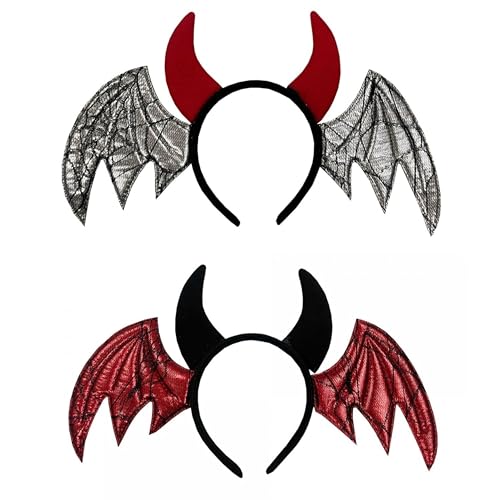 Nlqhyrexion 2 Teufelshörner Haarreif, Maleficent Hörner für Damen, Kopfschmuck Accessoires für Halloween Karneval Cosplay Party (Rot und Silber) von Nlqhyrexion