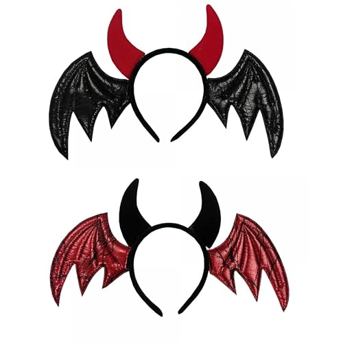 Nlqhyrexion 2 Teufelshörner Haarreif, Maleficent Hörner für Damen, Kopfschmuck Accessoires für Halloween Karneval Cosplay Party (schwarz und rot) von Nlqhyrexion