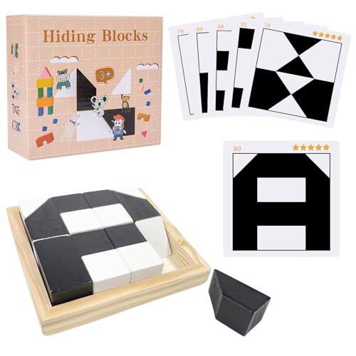 Intelligenz Puzzle 3D Games, NlsqEU Intelligenz Puzzle Montessori Brettspiele Spielzeug 3D Puzzles, Desktop-Spiel für frühe Bildung Altersgruppe 3, Holz Tangram Puzzle von NlsqEU