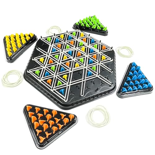 Triggle Spiel Geometrisches Schachspiel 2 bis 4 Spieler, NlsqEU Chain Triangle Chess Game, Chain Game Knot Logic Spiel Ketten Dreieck Schachspiel Spiel mit Gummibändern Dreieck, für Kinder ab 8 Jahren von NlsqEU