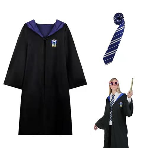 Magier Robe, Gryffindor Robe, Gryffindor Uniform, Zauberer Robe, Magier Uniform, Harry Potter cosplay kostüm, mit Umhang und Krawatte,für Karneval (Blau, XL) von Nnicorns