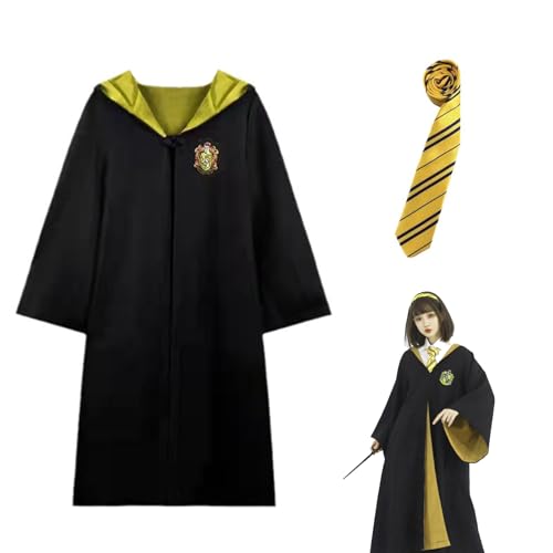 Magier Robe, Gryffindor Robe, Gryffindor Uniform, Zauberer Robe, Magier Uniform, Harry Potter cosplay kostüm, mit Umhang und Krawatte,für Karneval (Gelb, L) von Nnicorns
