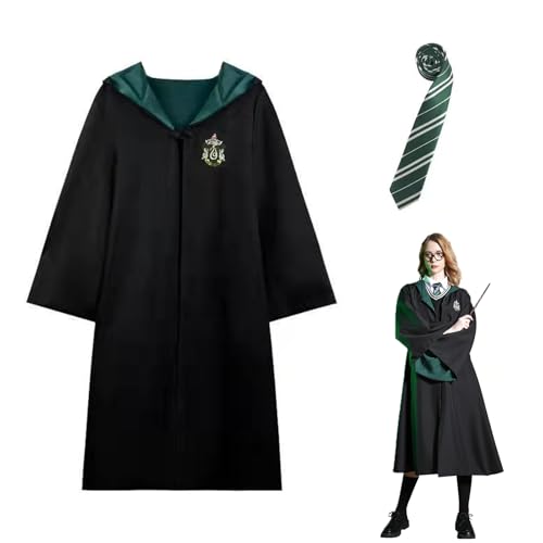Magier Robe, Gryffindor Robe, Gryffindor Uniform, Zauberer Robe, Magier Uniform, Harry Potter cosplay kostüm, mit Umhang und Krawatte,für Karneval (Grün, M) von Nnicorns