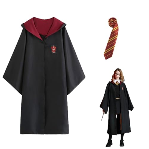 Magier Robe, Gryffindor Robe, Gryffindor Uniform, Zauberer Robe, Magier Uniform, Harry Potter cosplay kostüm, mit Umhang und Krawatte,für Karneval (Rot, L) von Nnicorns