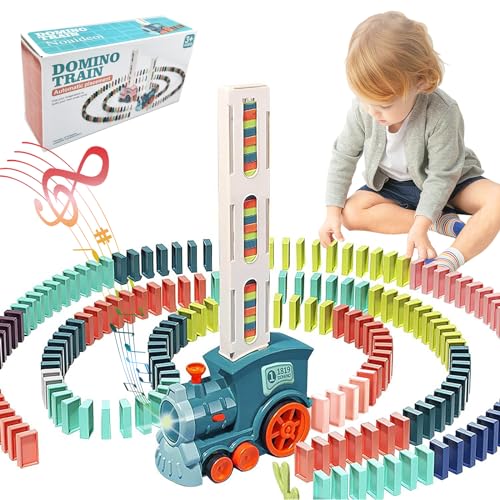 Domino Zug Spielzeug Set für Kinder,100 Pcs automatische Dominosteine Bau und Stapeln Spielzeug kreative Kinder Spiele frühe Bildung Weihnachten Geburtstag Geschenk Jungen Mädchen Alter 3-12(Cyan) von Noaideoi