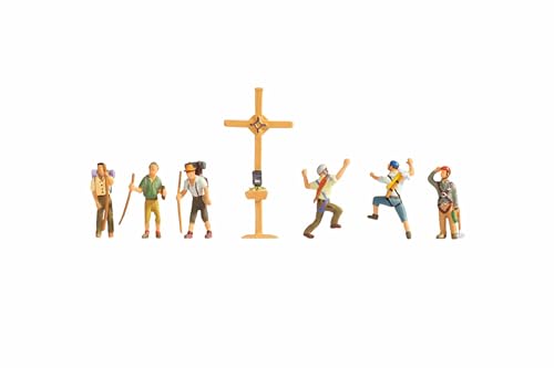 NOCH® Bergwanderer mit Gipfelkreuz, handkoloriertes Figuren-Set, 1:87 für die Spur H0, ideal für Dioramen und Modellbau von Noch