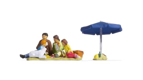 NOCH® Figuren-Set „Familie beim Picknick“, sitzend mit Hund für Spur H0 perfekt für Modellbahnen und Dioramen von Noch