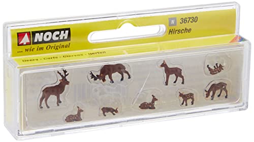 NOCH 36730 Hirsche, handkoloriert, realistische Modell-Tiere für Spur N 1:160, ideal für Waldszenen im Modellbau, Einfarbig, Weiß, von Noch