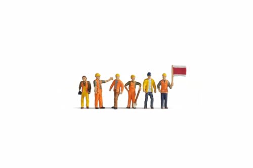 NOCH Gleisarbeiter, Modellbau Figuren-Set H0, 6 handbemalte Figuren für realistische Gleisszenen von Noch