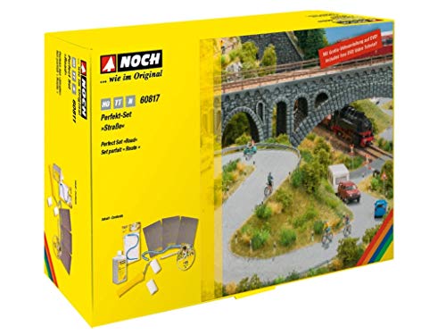 NOCH® Perfekt-Set „Straße“, mit Straßenbau Material, inkl. Schablonen für die Spurweiten H0, TT, N ideal zum Modellieren und Basteln von Noch