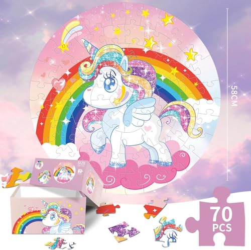 Kinder Puzzle ab 3 4 5 6 Jahre, 70 Teilen Einhorn Prinzessin Leuchtpuzzle ab 3-6 Jahren Mädchen,Vorschule Lehrreiches Spielzeug, Oster Weihnachts Geschenke für Kinder Mädchen Jungen (Einhorn) von Noetoy