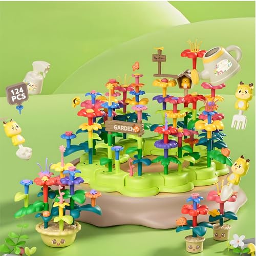 Noetoy Kinder Gartenset,Montessori Spielzeug,Feengarten Kinder MäDchen,Blumengarten,DIY Steckblumen Kinderspielzeug, Spielzeug ab 3 4 5 Jahre MäDchen Junge Geburtstags Geschenk (124 StüCke) von Noetoy