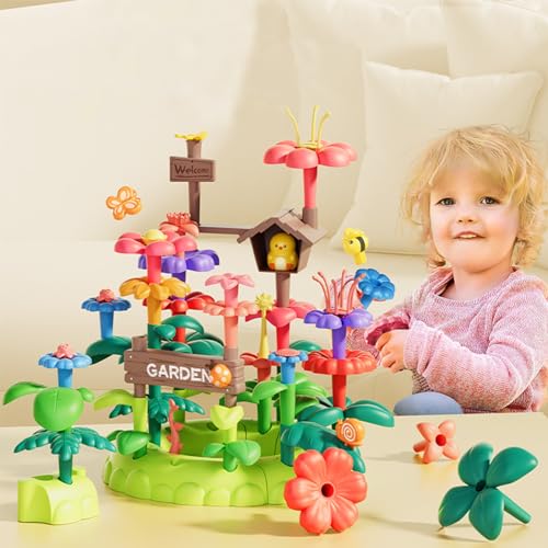 Noetoy Kinder Gartenset,Montessori Spielzeug,Feengarten Kinder MäDchen,Blumengarten,DIY Steckblumen Kinderspielzeug, Spielzeug ab 3 4 5 Jahre MäDchen Junge Geburtstags Geschenk (82 StüCke) von Noetoy