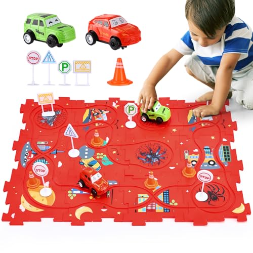 Puzzle Spielzeug ab 3 4 5 6 Jahre, Spider Puzzel Auto Rennbahn Kinder Jigsaw Puzzle mit 2 Fahrzeugen,Montessori Cars Spielzeug Kinderspiele Geschenk ab 3 4 5 6 Jahre Junge Mädchen von Noetoy