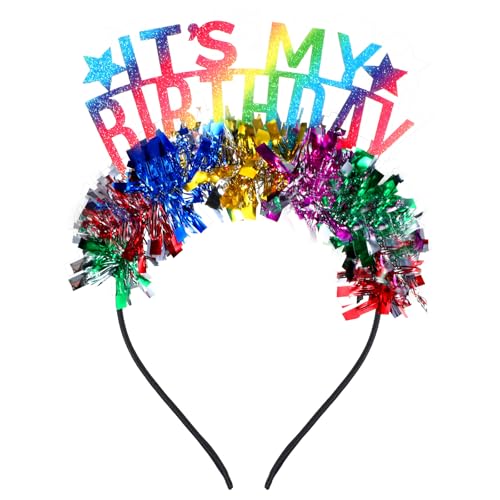 Nogeqi Geburtstagskrone Mädchen Bunte, Glitter Haarreif Happy Birthday Girl, Regenbogen Krone Geburtstag Kopfschmuck Cute Sweet, Quaste Alles Gute zum Geburtstag 'It's My Birthday' Tiara von Nogeqi