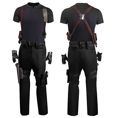 Leon Kennedy Cosplay Kostüm Herren Schwarz Outfit Halloween Karneval Party Verkleidung Anzug von Noiclub