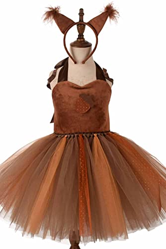 Noiclub Eichhörnchen Kostüm Mädchen, Tierkostüm Tüll Kleid Tutu Rock mit Ohren Schwanz Outfits Set Halloween Karneval L von Noiclub