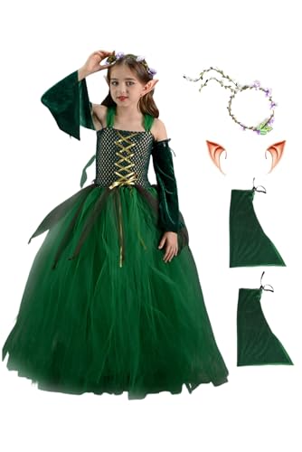 Noiclub Feen Kostüm Kinder Elfen, Feenkostüm Tüll Kleid Tutu Rock Mädchen Outfits Anzug Halloween Karneval L von Noiclub