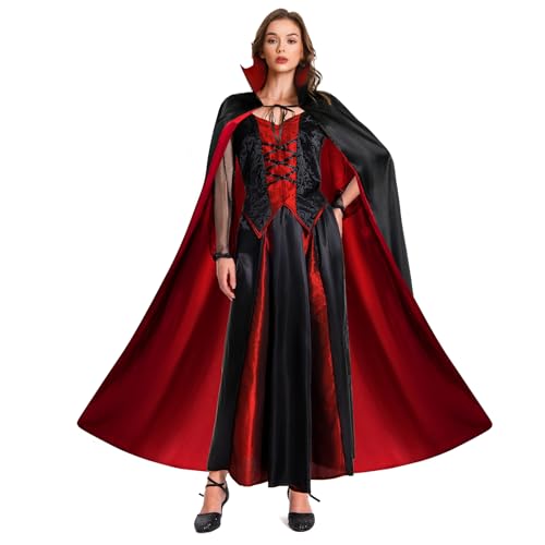 Noiclub Vampir-Kostüm für Erwachsene, gruseliges Kostüm-Set für Damen, Vampirin, Kostüm, Outfit, Gothic, Mitternacht, Prinzessinnen-Stil, S von Noiclub