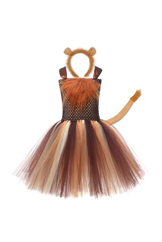 Noiclub Löwenkostüm Mädchen, Tierkostüm Löwen Tüll Rock Tutu Kleid Löwenschwanz Outfits Anzug Halloween Karneval L von Noiclub