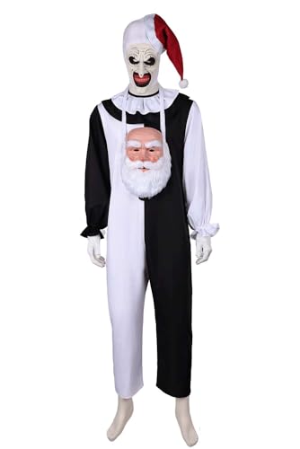 Noiclub Terrifier Kostüm Jumpsuit Clown Cosplay Outfits Weihnachtsmütze Horror Maske Halloween Karneval Geschenke L von Noiclub