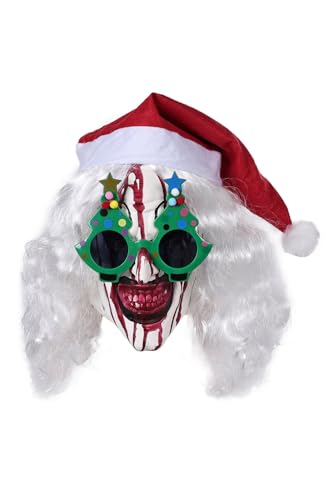 Noiclub Terrifier Maske Weihnachten Killer Clown Kostüm Horror Movie Cosplay Anzug Set Halloween Karneval mit Brille Maske + Brille von Noiclub