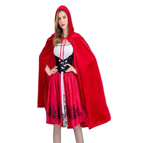 Nokiwiqis Damen Rotkäppchen Kostüm Erwachsene Partykleid und Umhang mit Kapuze Halloween Weihnachten Karneval Fasching Cosplay Performance Outfits (Rot, M) von Nokiwiqis