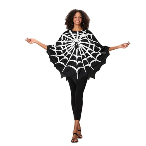 Nokiwiqis Damen Spider Web Poncho Fledermaus Vampir Halloween Kostüm Erwachsene Spinnennetz Umhang Karneval Cosplay Dress Up, Schwarz (Schwarz, One Size) von Nokiwiqis