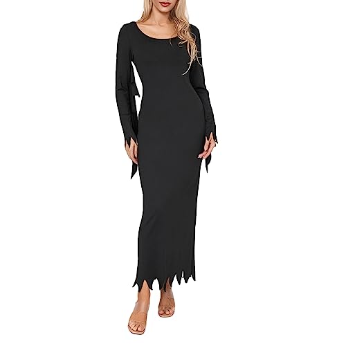 Nokiwiqis Halloween Kostüm Damen Mittelalter Gothic Kleid mit Kapuze Vintage Renaissance Kapuzen Robe Kleid Hexe Vampir Kostüm für Cosplay Karneval (Schwarz, M) von Nokiwiqis