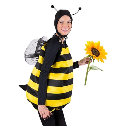 Nokiwiqis Hummel Bienen Kostüm für Erwachsene Kinder, Hummelkostüm Tier Kostüme, FaschingKostüm mit Weste Top Haarreif für Karneval Dress Up Party Cosplay (Gelb Erwachsener, M) von Nokiwiqis