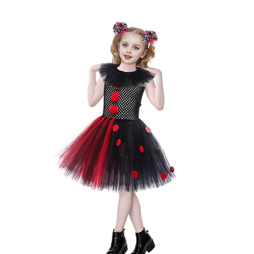 Nokiwiqis Kinder Mädchen Clown Kostüm Tutu Tüll Kleid mit Haarreifen Handschuhen Kleinkinder Clowns Outfit für Halloween Fasching Karneval 3-12 Jahre (Mehrfarbig, 9-10 Years) von Nokiwiqis