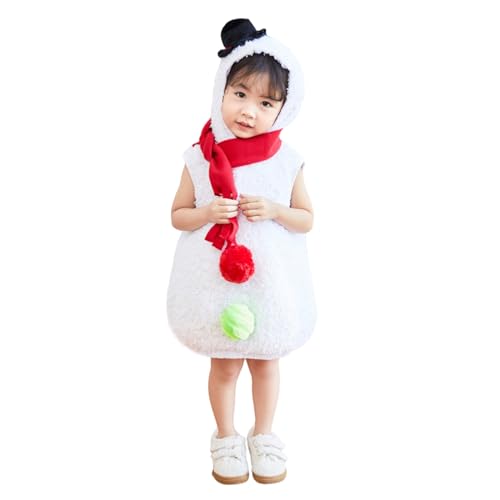 Nokiwiqis Kinder Schneemann Kostüm Schneemann Weihnachtskostüm für Jungen Mädchen Ärmellose Kapuzenweste mit Schal Weihnachten Cosplay Outfit (Weiß, 10 Years) von Nokiwiqis