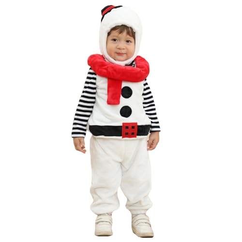 Nokiwiqis Kleinkind Baby Junge Mädchen Weihnachten Weihnachtsmann/Schneemann Kostüm Langarm Oberteile Hose mit Hut Set Cosplay Weihnachtsoutfit Kleidung (Weißes Oberteil+Weste+Hose+Hut, 12-18 Months) von Nokiwiqis