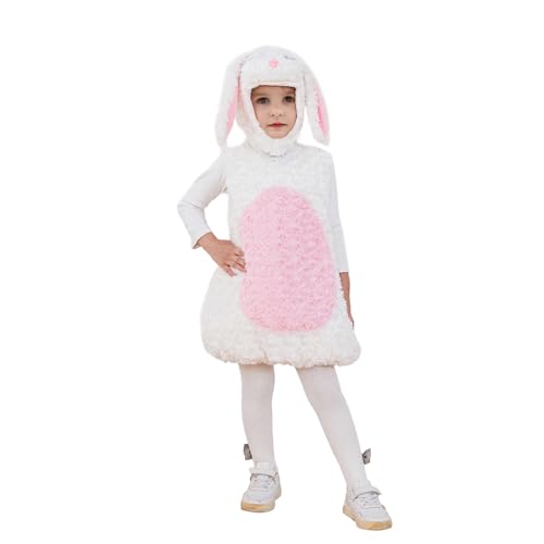 Nokiwiqis Kleinkind Baby Mädchen Halloween Hasen Kostüm Flauschige Kapuze Kaninchen Weste Kinder Ostern Outfits Cosplay Karneval Weihnachten (Weiß, 2-3T) von Nokiwiqis