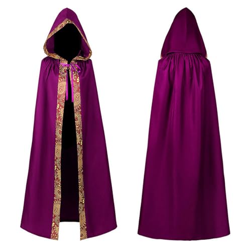 Nokiwiqis Unisex Umhang mit Kapuze Erwachsene Schwarz Rot Cape Mittelalter Vampir Lange Umhänge Damen Herren Karneval Halloween Kostüm (Lila, XL) von Nokiwiqis