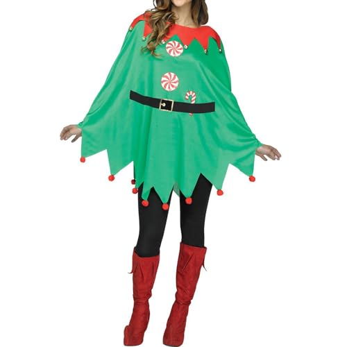 Nokiwiqis Weihnachtsbaum-Poncho-Kostüm für Damen Schleife, Ball, Dekoration, Kapuzenumhang Cape, Party-Requisite für Cosplay-Party (Grün, One Size) von Nokiwiqis