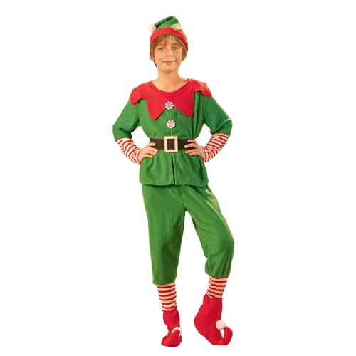 Nokiwiqis Weihnachtselfen Kostüm Set für Erwachsener Kinder Kurzärmliges Kleid Hose mit Hut Gürtel Socken Damen Herren Cosplay Karneval Weihnachten Elfen Outfit (Jungen, 2-3T) von Nokiwiqis