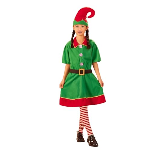 Nokiwiqis Weihnachtselfen Kostüm Set für Erwachsener Kinder Kurzärmliges Kleid Hose mit Hut Gürtel Socken Damen Herren Cosplay Karneval Weihnachten Elfen Outfit (Mädchen, 12-18 Months) von Nokiwiqis