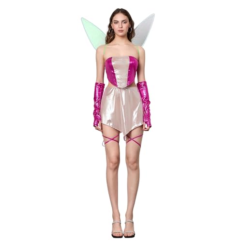 Nokiwiqis Winx Club für Damen Zeichentrickfilm, Bloom Kostüm, Flora Kostüm, Stella Kostüm, Musa Layla Aisha Kostüm, Film und Serien Kostüm für Partys Karneval Halloween (Rosa, L) von Nokiwiqis