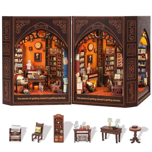 Book Nook Kit, 3D-Puzzle-DIY-Miniatur-Set mit LED-Licht, ideales Bastelgeschenk für Erwachsene und Jugendliche, schöne Bücherregal-Dekoration für Geburtstage, Halloween und Weihnachten. von NookMaster