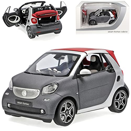 Norev Smart ForTwo Cabrio A453 Grau mit Silber mit abnehmbarem Dach Ab 2015 1/18 Modell Auto von Norev B-M-W