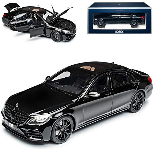 Mercedes-Benz S-Klasse W222 MOPF AMG Line Schwarz Metallic Modell 2013-2020 Version Ab Facelift 2017 1/18 Norev Modell Auto mit individiuellem Wunschkennzeichen von Norev Mercedes-Benz