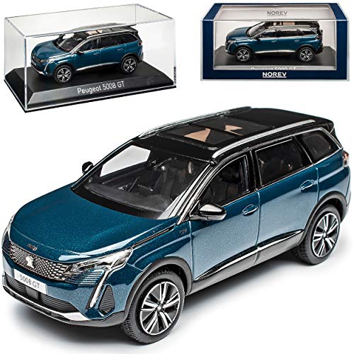 Peugeot 5008 GT Celebes Blau Metallic 2. Generation Modell Ab 2017 Version Ab Facelift 2020 1/43 Norev Modell Auto mit individiuellem Wunschkennzeichen von Norev Peugeot