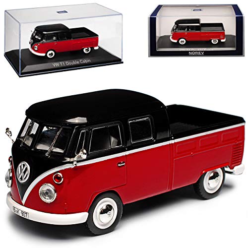 Volkwagen T1 Doppelkabine Pritsche Rot Mit Schwarz Samba Bully Bus 1950-1967 1/43 Norev Modell Auto mit individiuellem Wunschkennzeichen von Norev VW