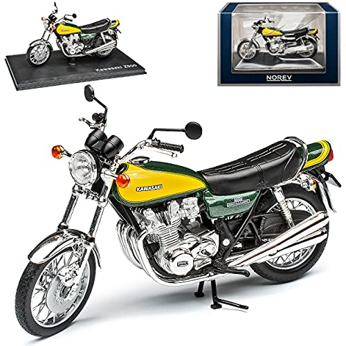 Norev Kawasaki Z900 Dunkel Grün mit Gelb 1973 1/18 Modell Motorrad mit individiuellem Wunschkennzeichen von Norev B-M-W