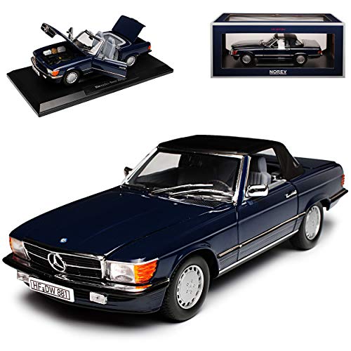 Norev Mercedes-Benz 300SL R107 Cabrio Dunkel Blau mit Soft Top 1971-1989 1/18 Modell Auto von Norev